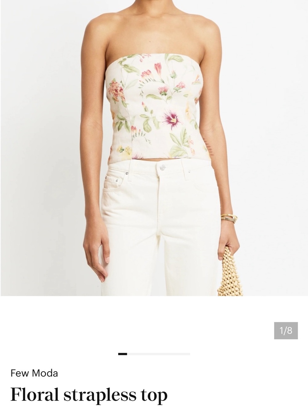 Few Moda Cream Floral Strapless Camisole with Pink & Green Print